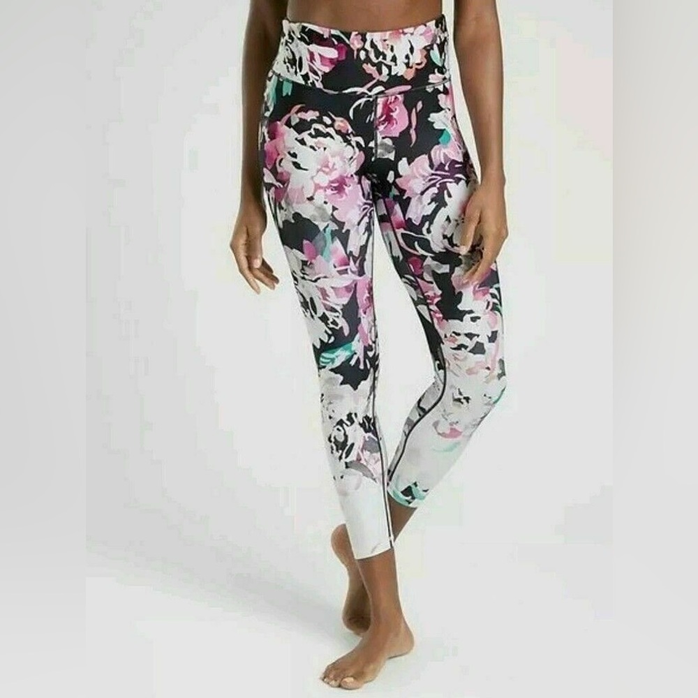 Athleta Elation Blossom Black Purple‎ 7/8 Athletic Leggings Floral Yoga Pants